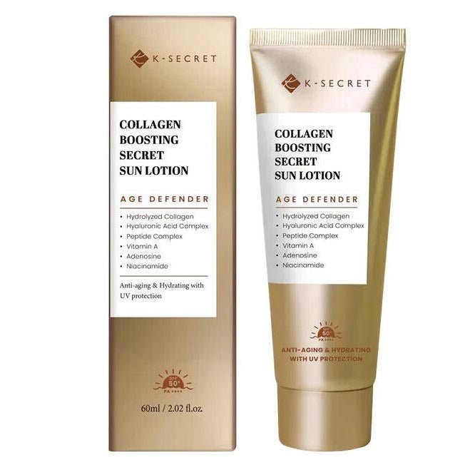 K - सीक्रेट कोलेजन बूस्टिंग सीक्रेट सन लोशन 60ml खरीदें Lila Beauty - कोरियाई और जापानी ब्यूटी स्किनकेयर और मेकअप कॉस्मेटिक्स