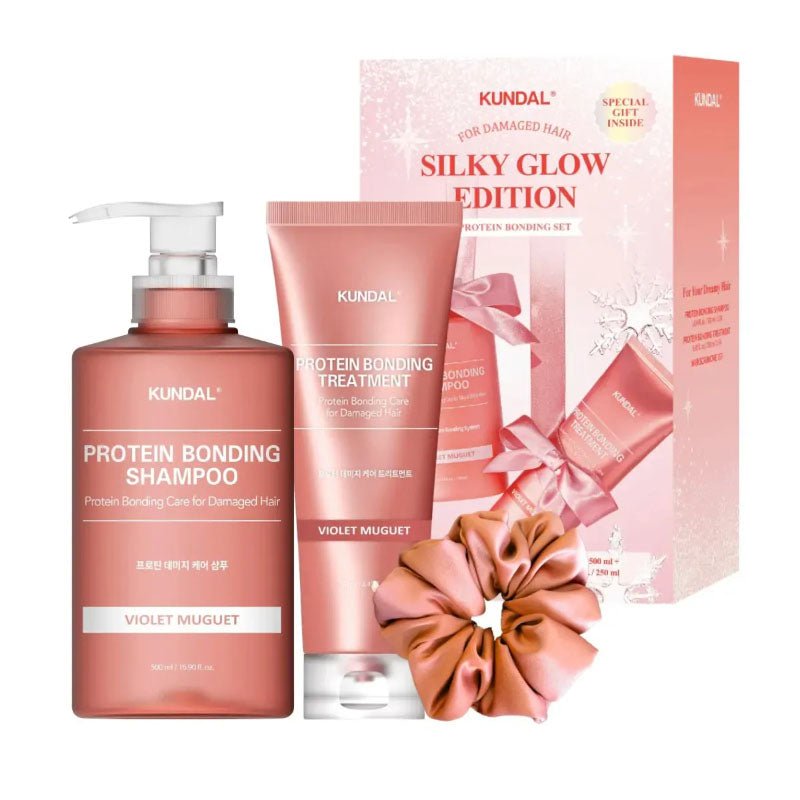 Buy Kundal Silky Glow Edition - Protein Bonding Shampoo 500ml + Treatment 250ml + Scrunchie (Ylang Ylang) at Lila Beauty - Korean and Japanese Beauty Skincare and Makeup Cosmetics