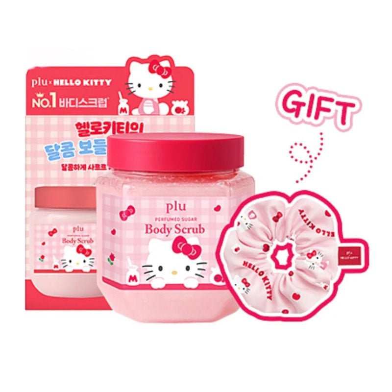 Buy Plu Hello Kitty Perfumed Sugar Body Scrub 510g (Melrose) + Scrunchie at Lila Beauty - Korean and Japanese Beauty Skincare and Makeup Cosmetics