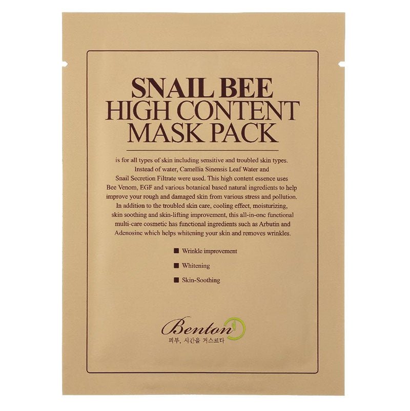 Buy Benton Snail Bee High Content Mask Pack Sheet 20g (1 Pc) at Lila Beauty - Korean and Japanese Beauty Skincare and Makeup Cosmetics